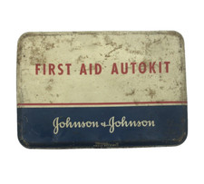 Vintage Johnson & Johnson First Aid AutoKit Travel Metal Kit & Contents & Book