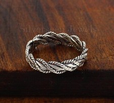 Braided Pattern Band Ring, 925 Sterling Silver Band Ring, Unisex Band Ring