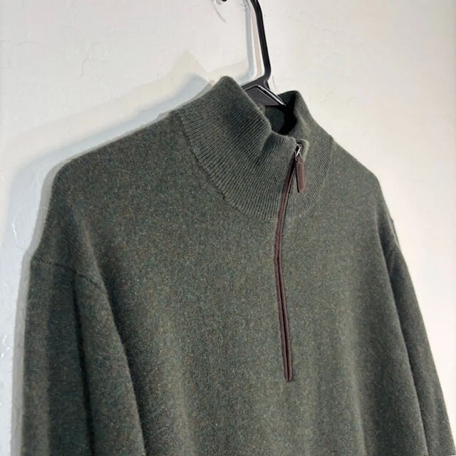 Suéter de cachemir Saks Fifth Avenue para hombre XL 1/4 cremallera suéter verde liso Foto 2 de 4