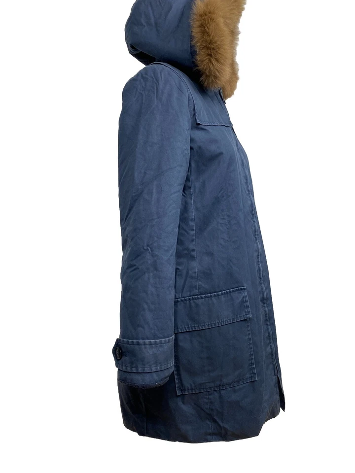 A.P.C. Damen S/36 Parka Jacke Baumwolle Fuchs Pelz Fleece Gefüttert Navy - Bild 3 von 4