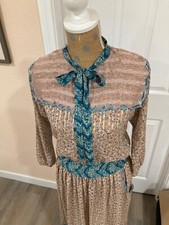 Vintage cottage floral beige dress for women 48” length 19”waist long