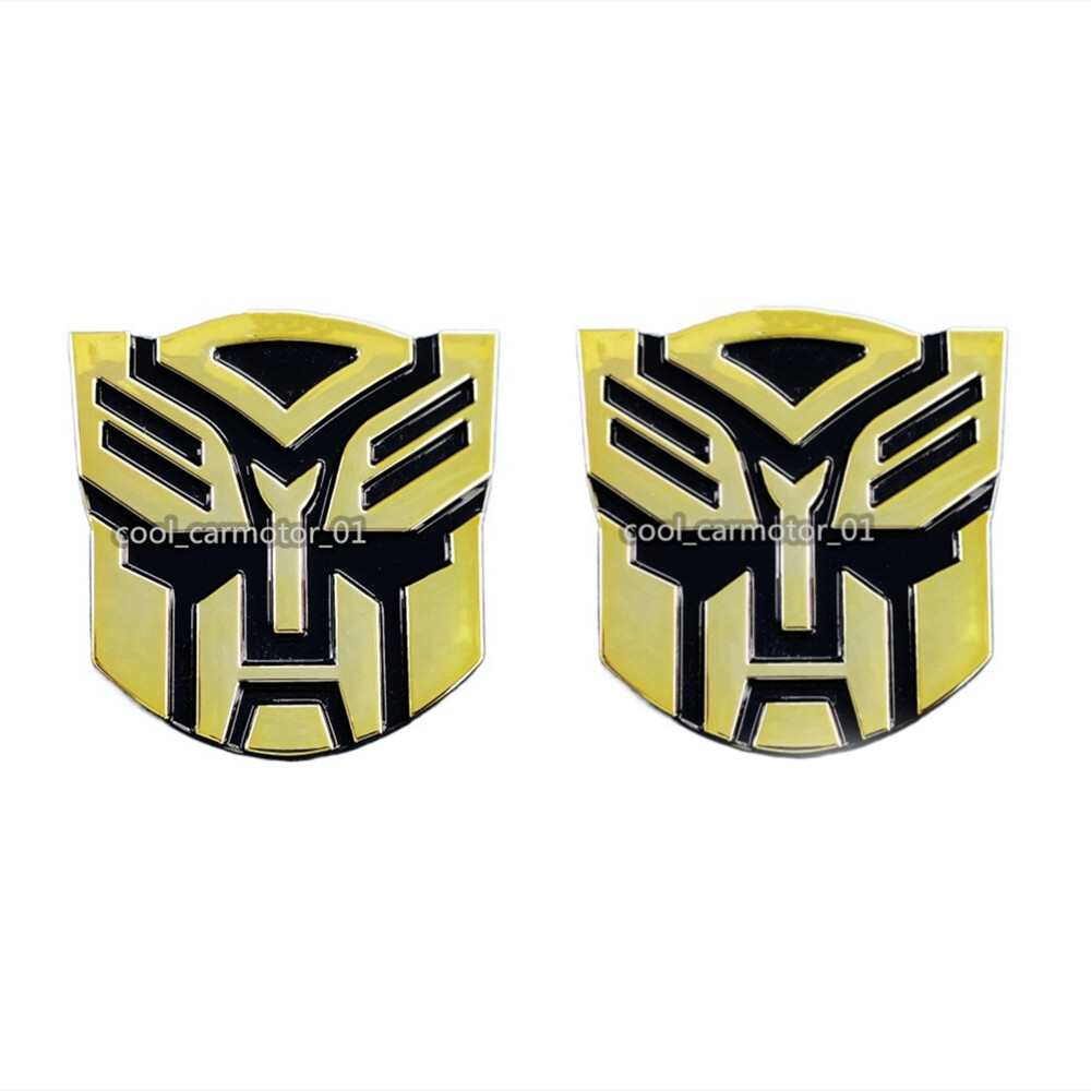 2x ABS Black Gold Transformers Autobots Logo L/R Body Fender Door Rear Emblem