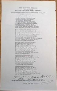 Edwin Markham Autograph Hand Signed 1920s Poem The Man With The Hoe 8 5x14 Ebay