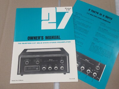 Mcintosh C 27 Preamplifier Vintage Original Manual