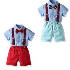 Toddler Baby Boys Gentleman Outfit shirt Tops Straps shorts Formal Clothes Set