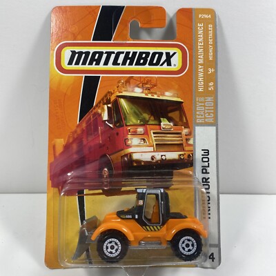 2009 Matchbox #74 Tractor Plow BLACK/ORANGE Highway Maintenance Ready For Action