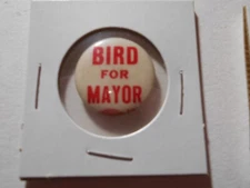 7/8" Bird Mayor unknown location cello pinback button
