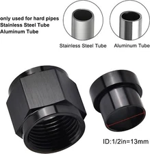 - 8 AN Female To 1/2 " Tube Nut & Sleeve 37 Degree Aluminum Black Hardline