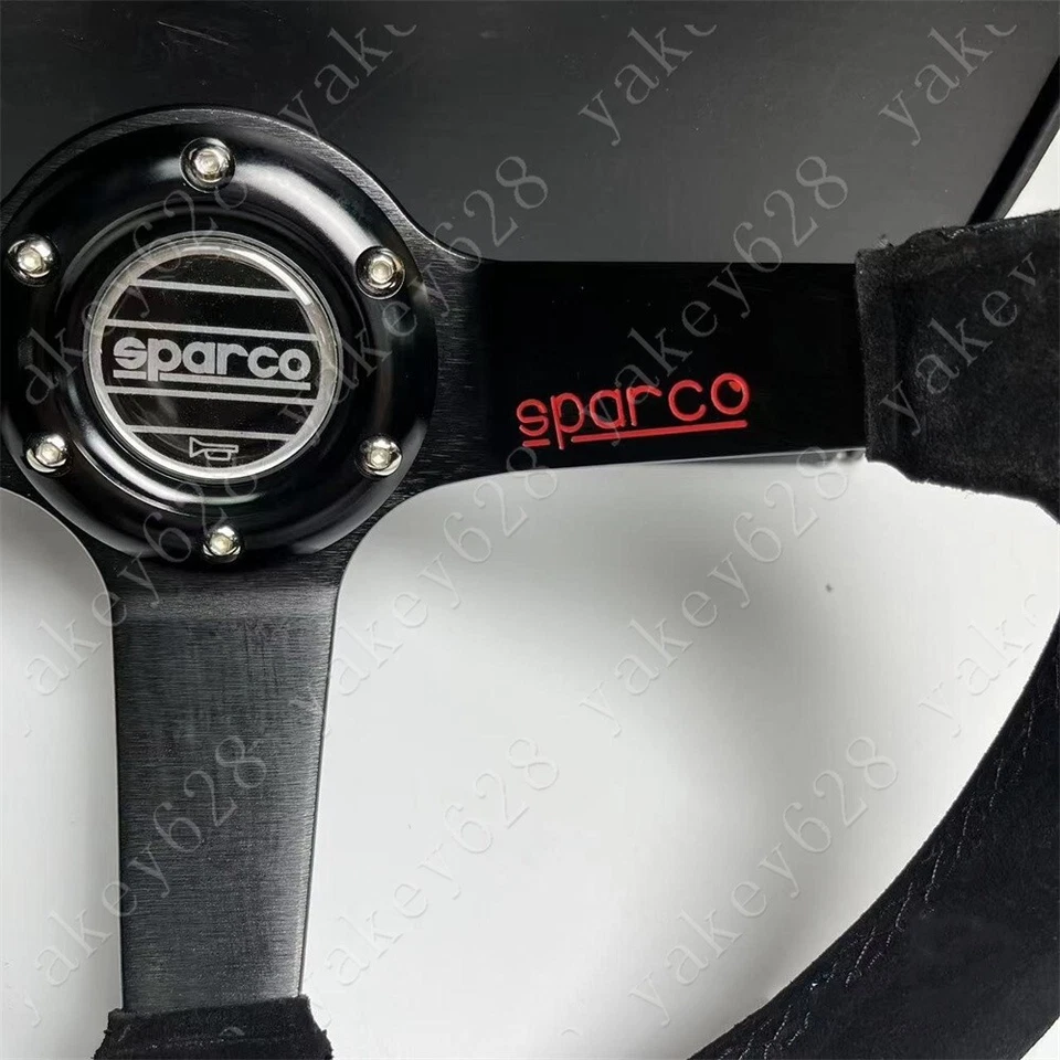 14inch SPC Suede Leather Deep Dish Sport Steering Wheel fit MOMO hub #Red Stitch - Image 2 of 4