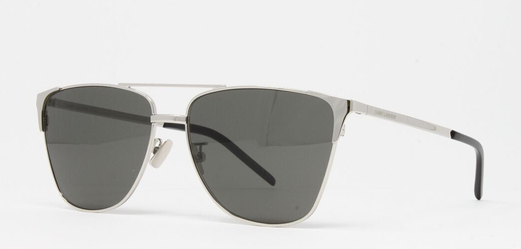 Occhiali da sole Saint Laurent unisex montatura metallo argento 59 mm lenti grigie SL280 003 NUOVI!