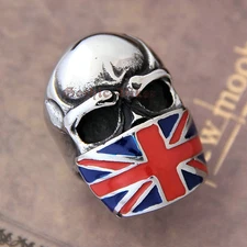 Men's Stainless Steel UK British Union Flag Skull Ring Big Biker Rocker Band