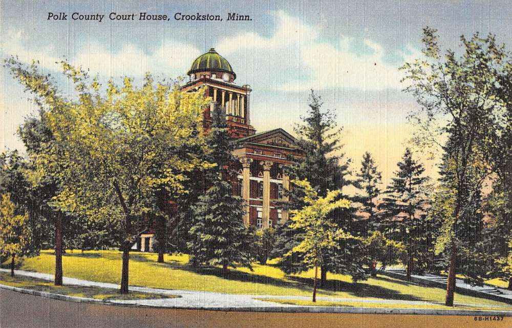 Crookston Minnesota view of Polk Co Court House linen antique pc Y12540