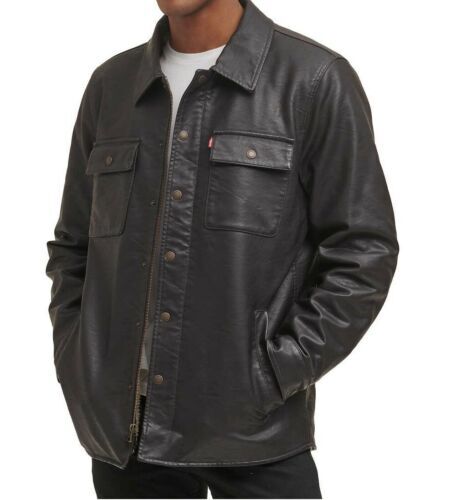 Levi's Mens Sherpa Lined Faux Leather Brown Jacket MEDIUM | eBay