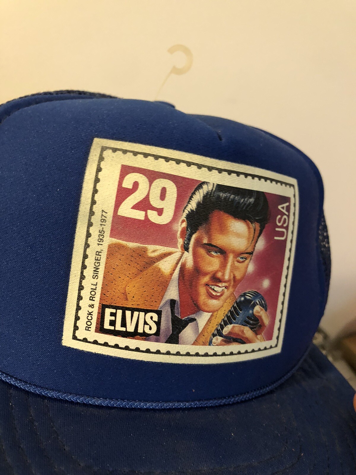 VTG 90s Elvis Presley 29 Cent Stamp Trucker Snap Back Navy Blue Hat ...