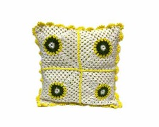 Sunshine Yellow Crochet Cushion Cover, Granny Squares Pillow Cover , 12  x 12  