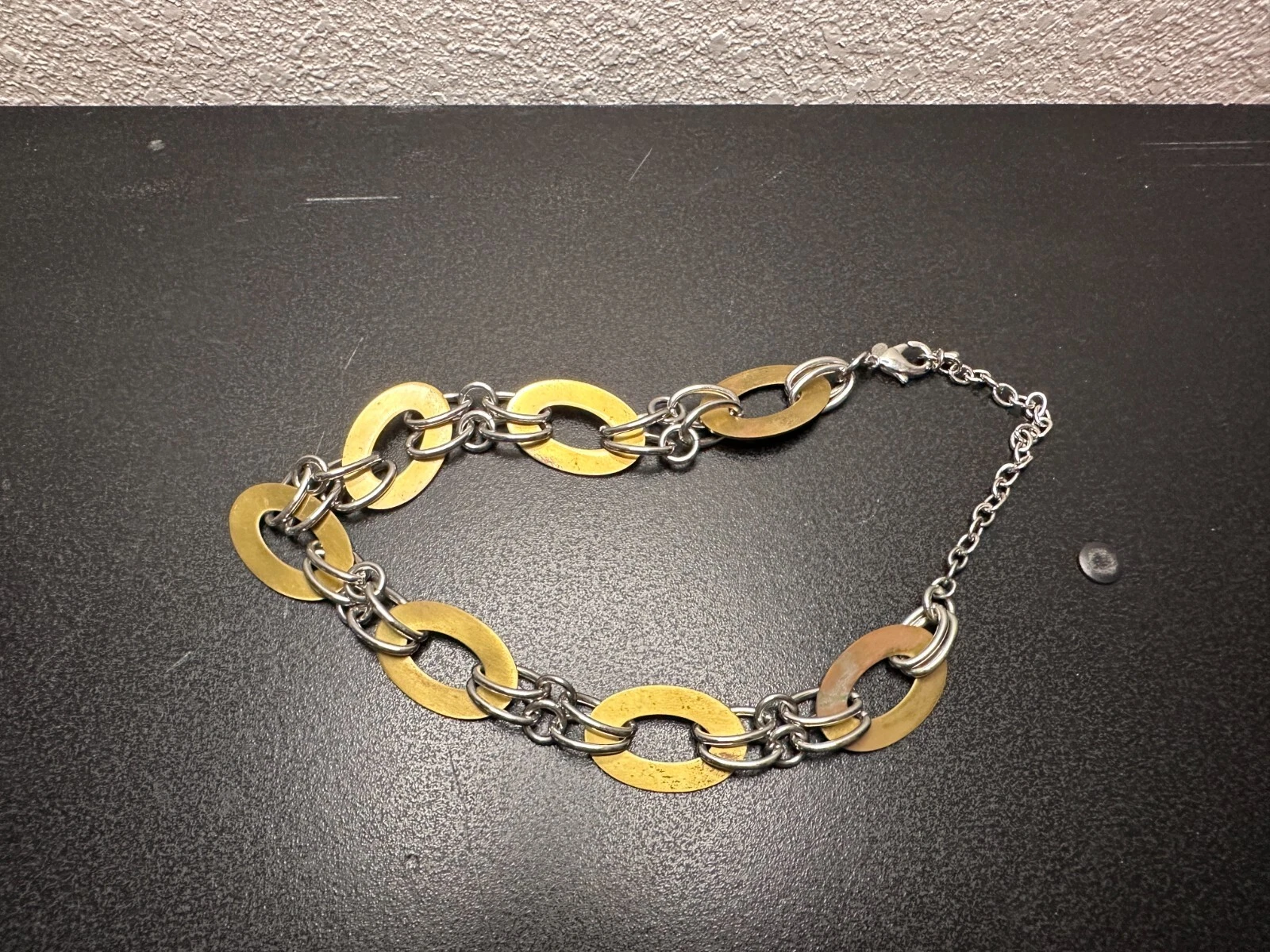 VETEMENTS Collana Vintage Premier Designs Metallo Bicolore Grosso Maglia Ovale Collare Argento Oro