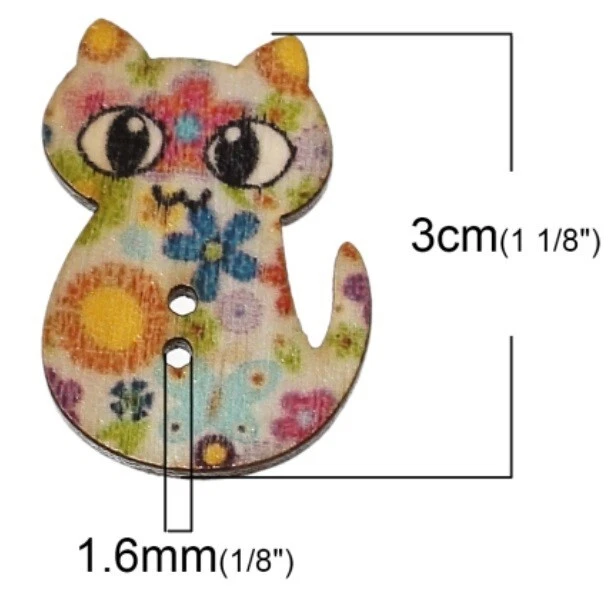 Printed Cat Buttons - Shelly's Buttons - Sew Through Wooden - Craft Scrap Sewing - Image 3 of 4