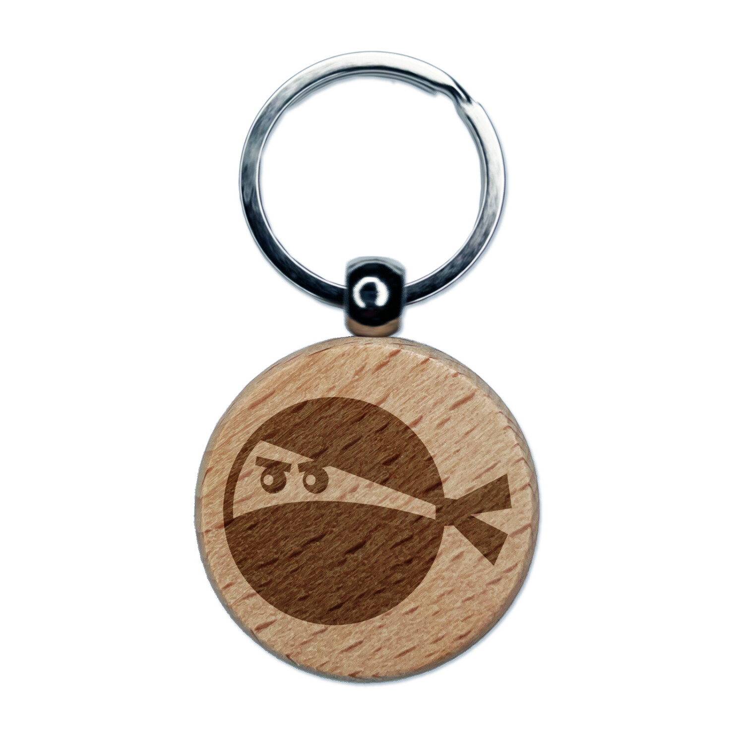 Ninja Face Funny Engraved Wood Round Keychain Tag Charm
