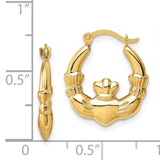 14K Real Yellow Gold Claddagh Hoop Earrings 18mm x 16mm - ER809 - Image 4 of 4