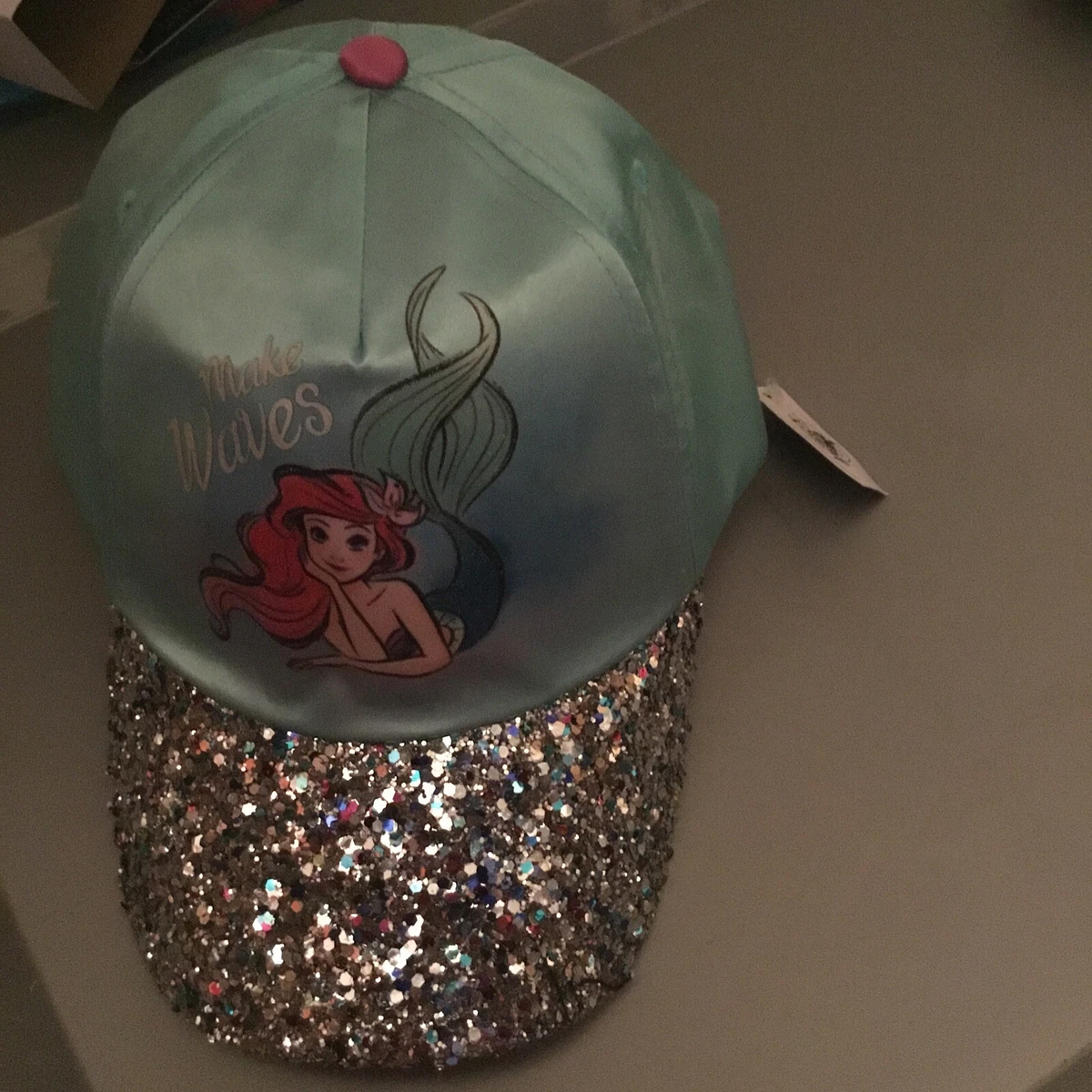 DISNEY PARKS Youth Ariel The Little Mermaid Glitter Baseball Cap Hat Make Waves
