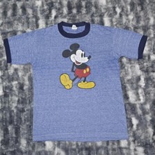 Vintage Mickey Mouse Shirt Ringer Heather Blue Walt Disney 80s Disneyland Size M