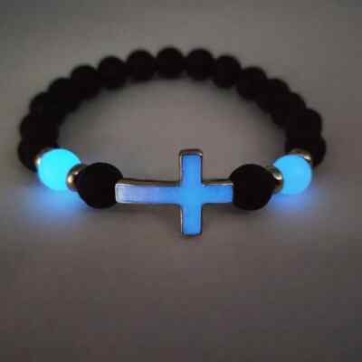Night Glow Retro Bracelet Multi Color Glowing Cross Bead Blue Ray Volcanic Gift
