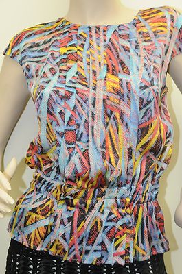 $2800 New Chanel Turquoise Yellow Blue Red Black Silk Top 36 BLOUSE  Jacket