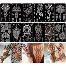 12 Sheets Henna Tattoo Stencils, Glitter Airbrush Hand Temporary Tattoo Stickers