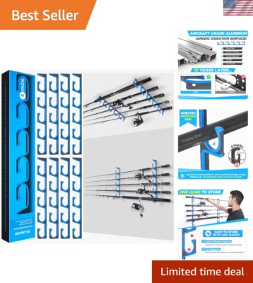 H5 Horizontal Fishing Rod/Pole Holders for Garage, Wall or Ceiling Mounted Fi...