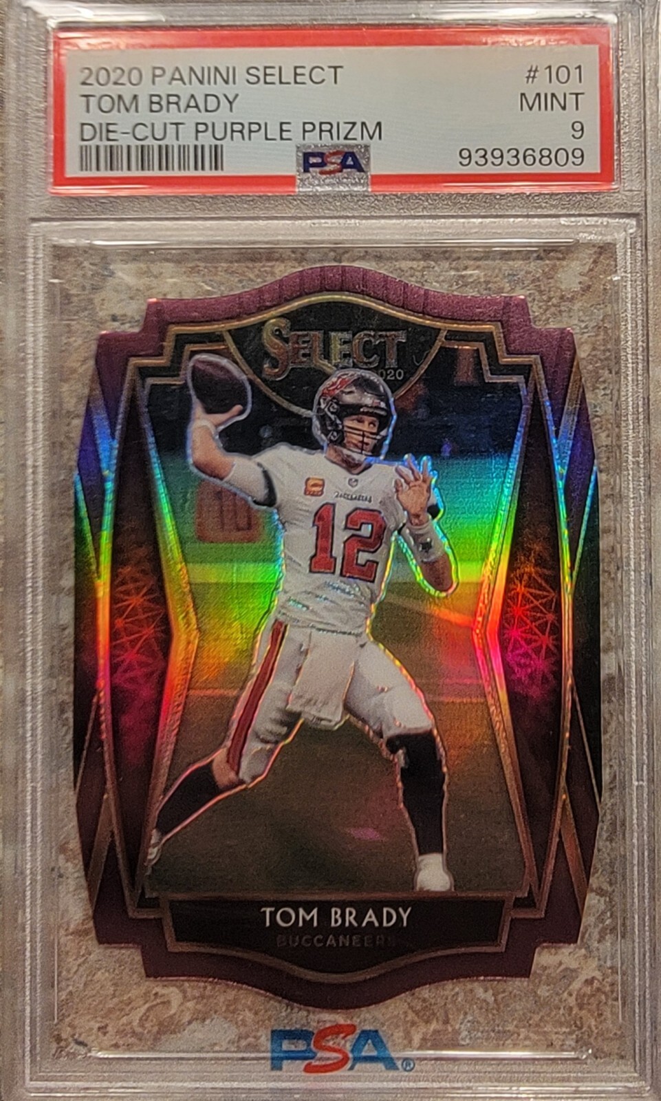 2020 Select Die-Cut Purple Prizm Tom Brady #101, Graded PSA 9