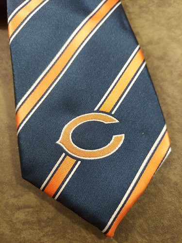 Chicago Bears NFL Neck Tie Blue Orange Stripe - Picture 2 of 5
