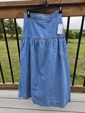 Vintage Prairie Boho Tiered Denim Midi Skirt Casual Cottagecore Medium Wash Sz 0