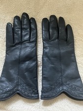 Gloves Vintage Navy Blue Leather Cashmere Lined Size 6 1/2 Small