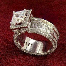 3Ct Lab-Created Diamond Halo Engagement Wedding Ring 14k White Gold Plated