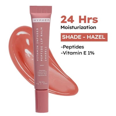 Hyphen Tinted Lip Balm - Hazel, 1% Vit E, 2% Squalane & Peptides, Brightens 10g