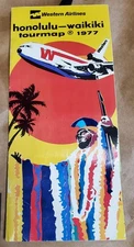 VINTAGE 1977 WESTERN AIRLINES HONOLULU-WAIKIKI TOURMAP VERY COOL