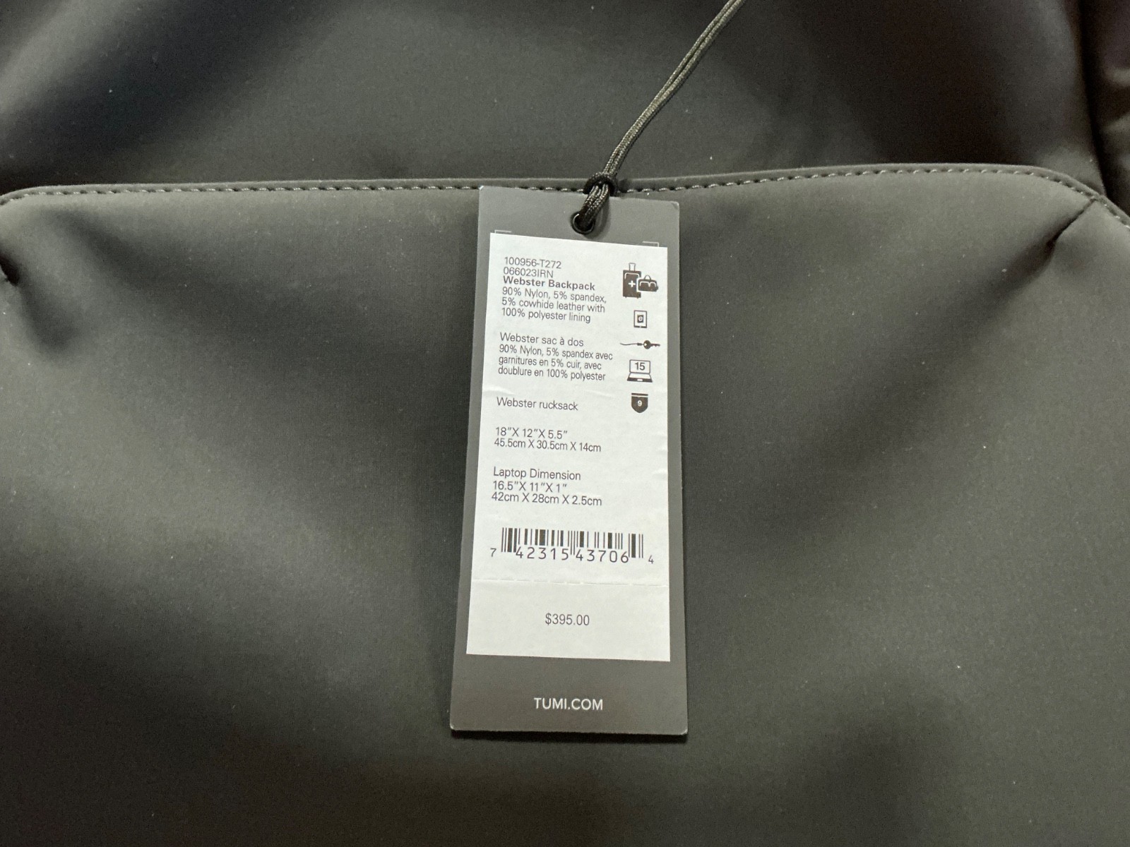 TUMI HARRISON WEBSTER BACKPACK / BACK PACK, GRAY … - image 6