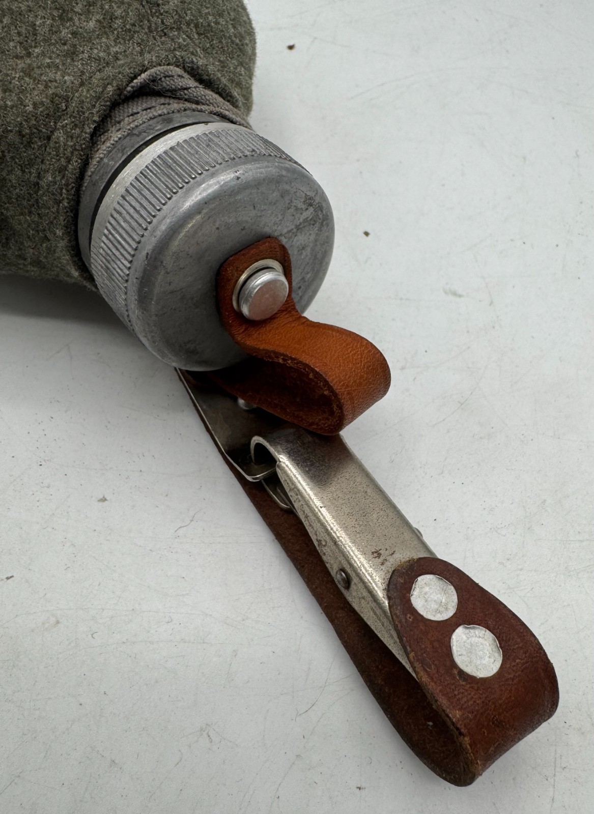 WW2 era Swedish Army M31 Style Canteen w/ Wool Cover & Leather Strap Aluminum