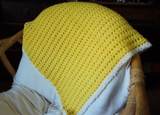 Crochet Yellow w/ White Border Chair Throw/Lapghan/Baby Blanket 26x24"