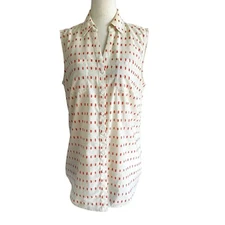 Talbots Ivory/Orange Nantucket Collared Blouse Women Size Medium | 6-46