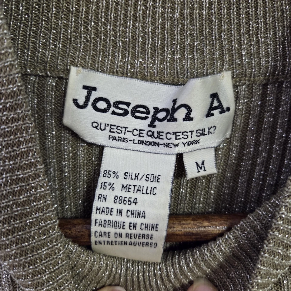 Top tejido vintage dorado metálico seda Joseph A cuello falso talla mediana Foto 3 de 4