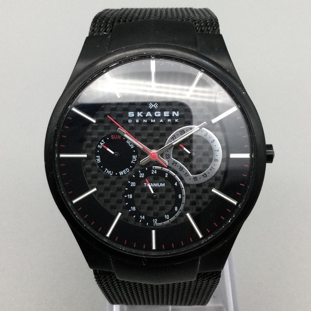 Skagen Mens Watch 40mm Black Titanium Mesh Multifunction 809XLTBB