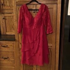 Azazie Mother of the Bride Dress Long Sleeve Lace Knee Length Size A8 Womens 8