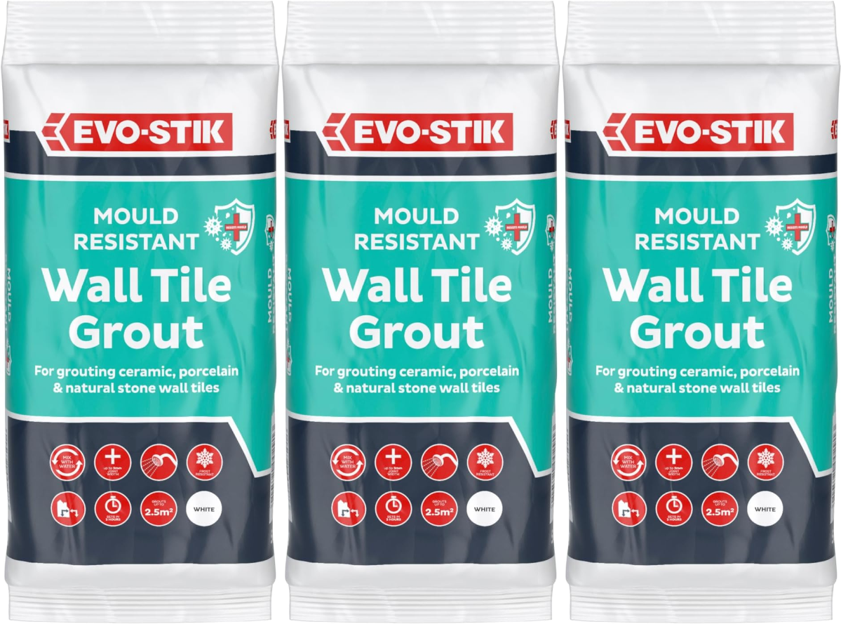 3x Evo-Stik Wall Tile Grout Ceramic Porcelain Stone Mould Resistant 500g - White