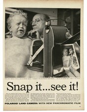 1956 Polaroid Land Camera little boy first haircut at barber Vintage Print Ad