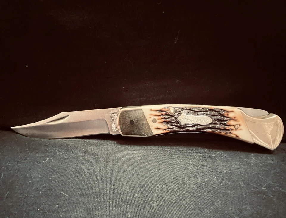 Cuchillo plegable Schrade Tío Henry Modelo LB8 con funda de cuero y caja Foto 2 de 4