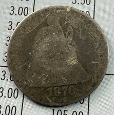 1870-P Seated Liberty Dime AG/About Good 90% Silver US Type Coin, Hole Filler