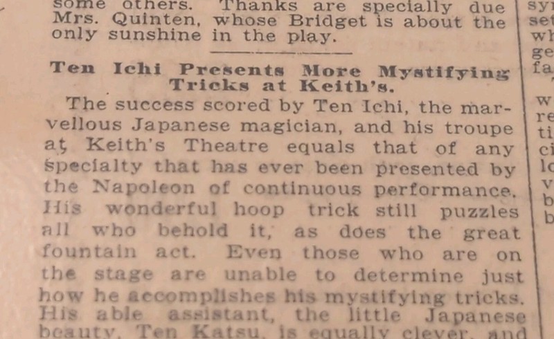 SEPT 30, 1902 NEWSPAPER PAGE #2139- TEN ICHI, FAMOUS JAPANESE MAGICIAN 