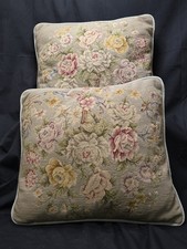 16"Beautiful Full Blooming Rose Victorian French Needlepoint Pillows Set Of 2