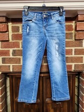 Justice Girls Straight Jeans Blue Size 10 Denim Distressed Button Zip